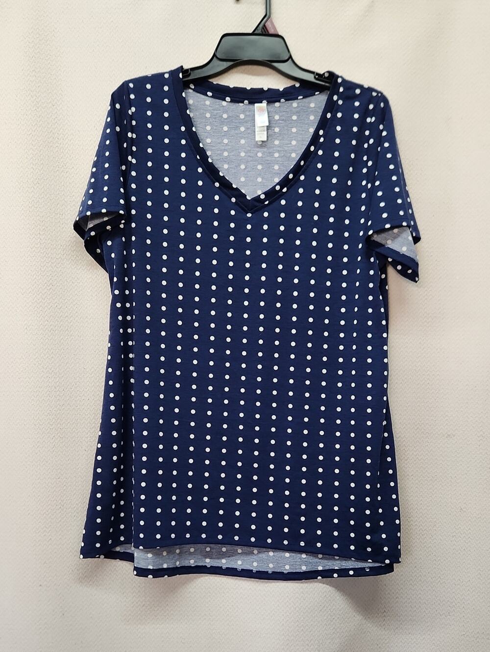 LuLaRoe Navy and White Polka Dot V-Neck Tee